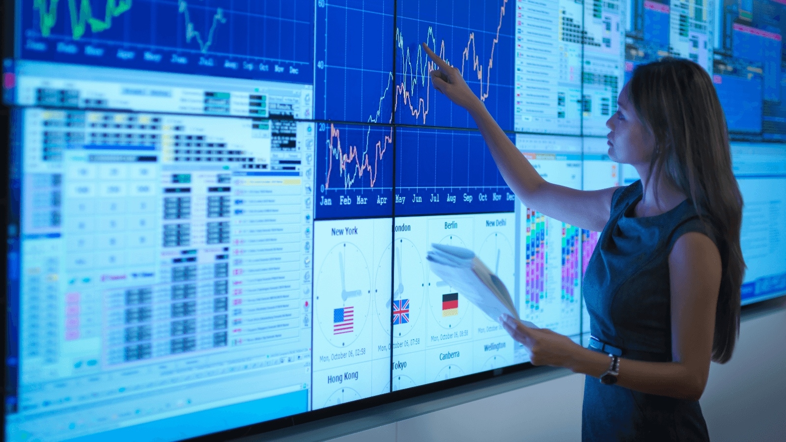 Woman standing in front of the map